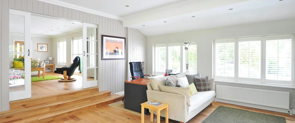 Hardwood flooring in a bright living room